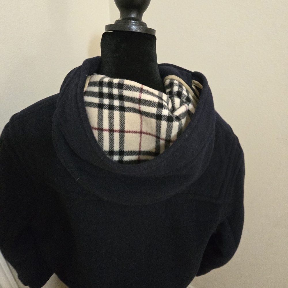 Womens Burberry Over Sized Navy Blue Wool Duffle Coat Sz M - Picture 5 of 12